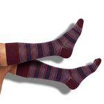 DeadSoxy Sampson cotton dress socks worn on leg, showing the Fall 2026 pattern and fit