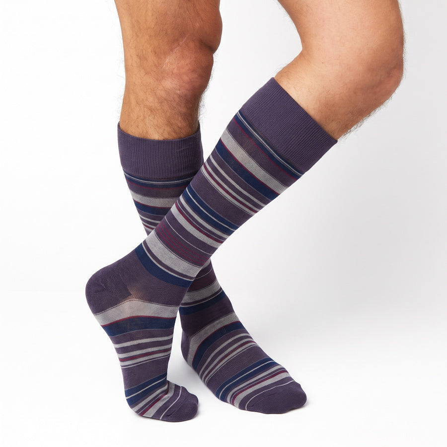 DeadSoxy Smith cotton dress socks worn on leg in an alternate crossed-leg view