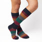 DeadSoxy Wells cotton dress socks worn on leg in an alternate crossed-leg view