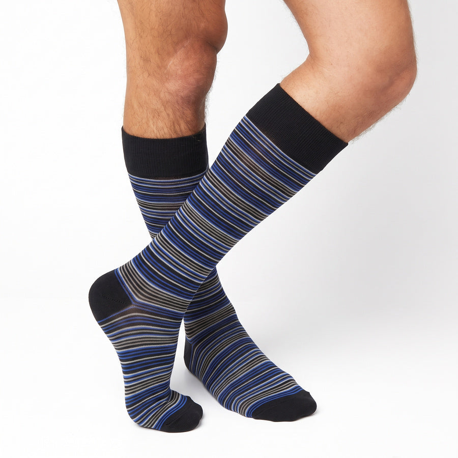 DeadSoxy Zane cotton dress socks worn on leg in an alternate crossed-leg view