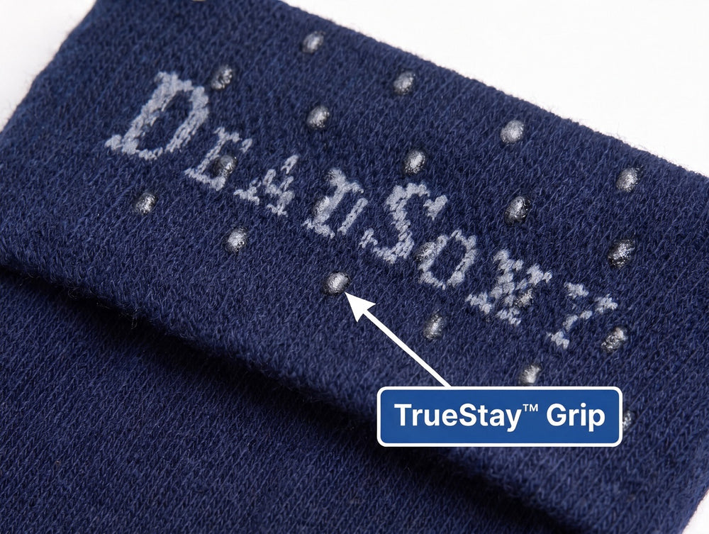 TrueStay grip dots inside the welt of a DeadSoxy dress sock