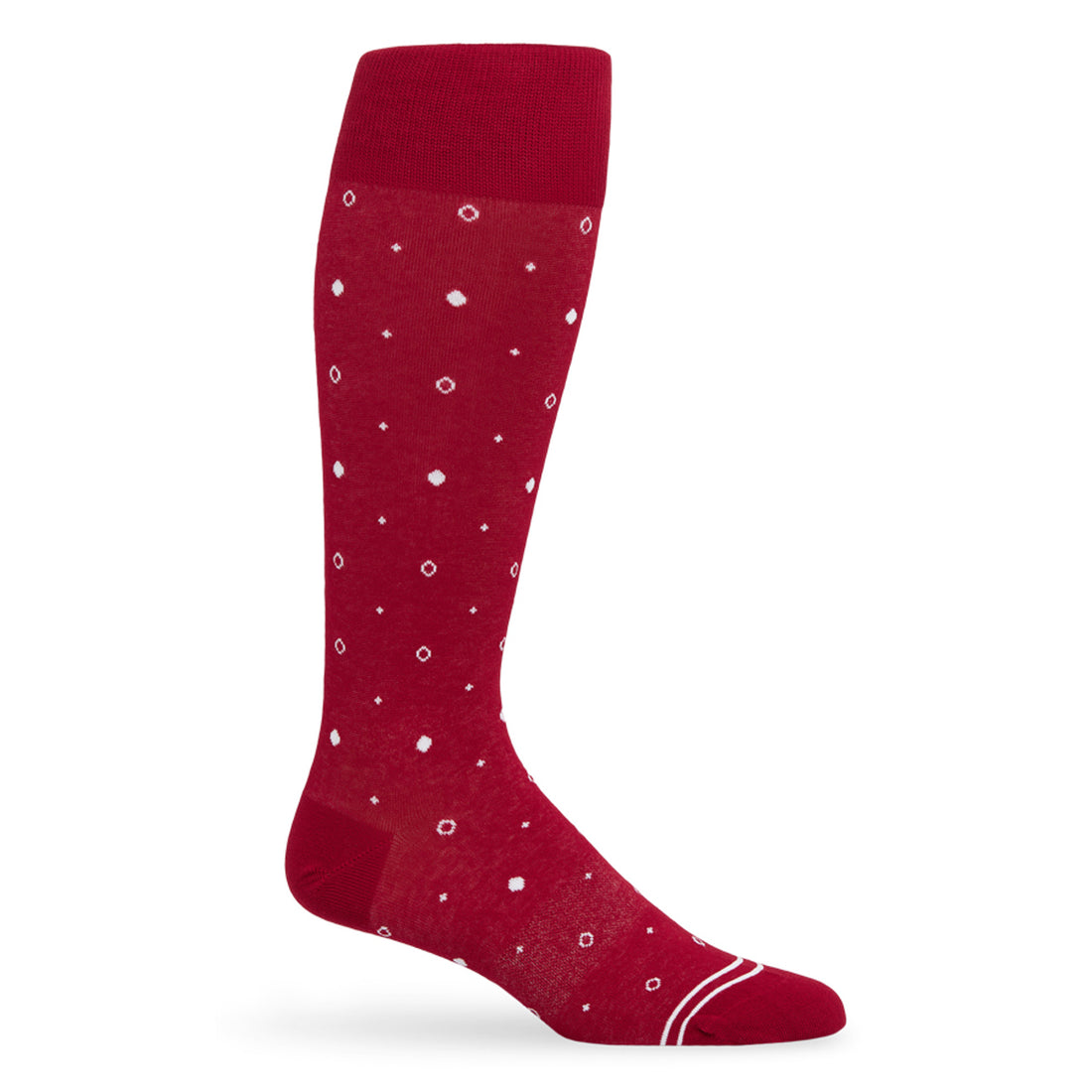 Cardinal dress socks with white dots and circle design