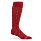 crimson dress socks with white dots and circle design