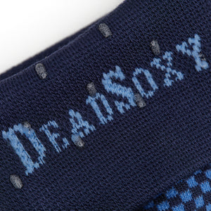 close up of the welt and DeadSoxy's TrueStay‚Ñ¢ sock technology on navy welt