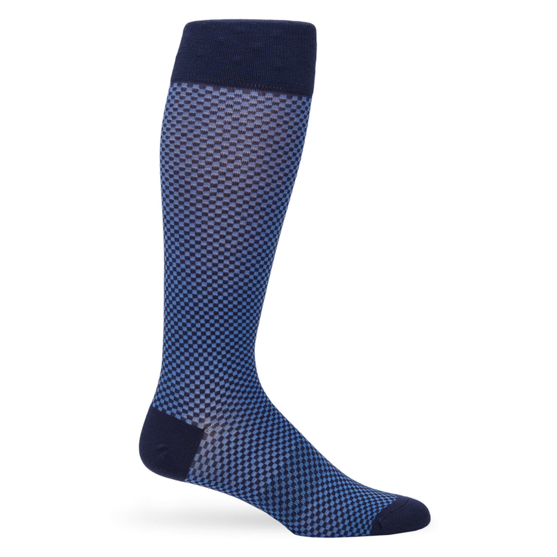 Stylish navy gradient dress socks transitioning from dark to light blue with a comfortable, breathable fabric for professional wear.