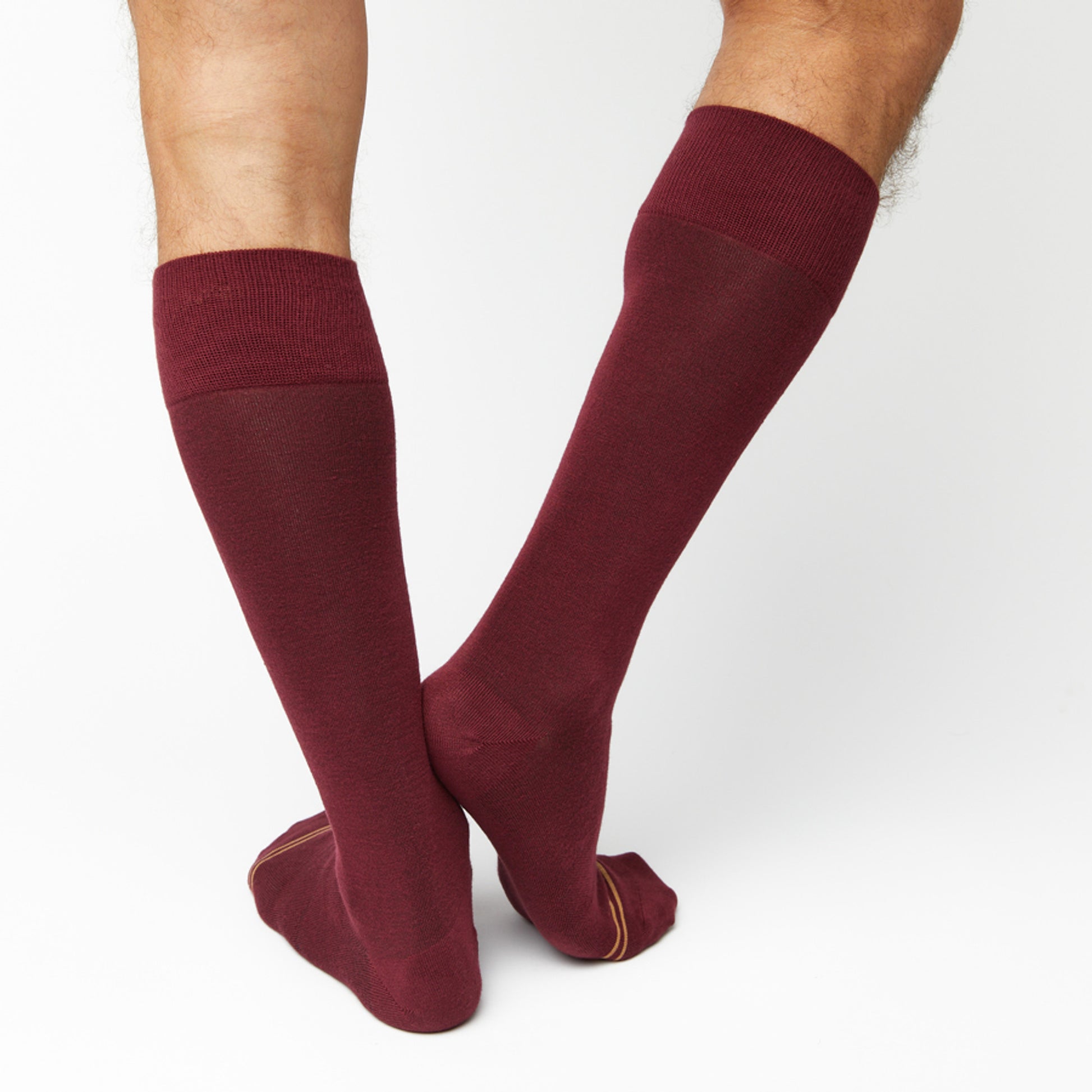 Premium Maroon dress socks on legs