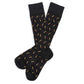 Black geometric dress sock laid flat showing full-length pattern and detailing.