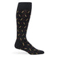 Black geometric dress sock with subtle diamond pattern displayed upright against white background.