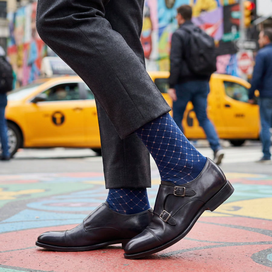 Fuller Dress Socks | Navy Diamond Lattice | DeadSoxy Fuller Dress Socks | Navy Diamond Lattice | DeadSoxy