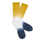 White casual socks dip dyed in navy and gold flay lay