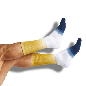 White casual socks dip dyed in gold and navy