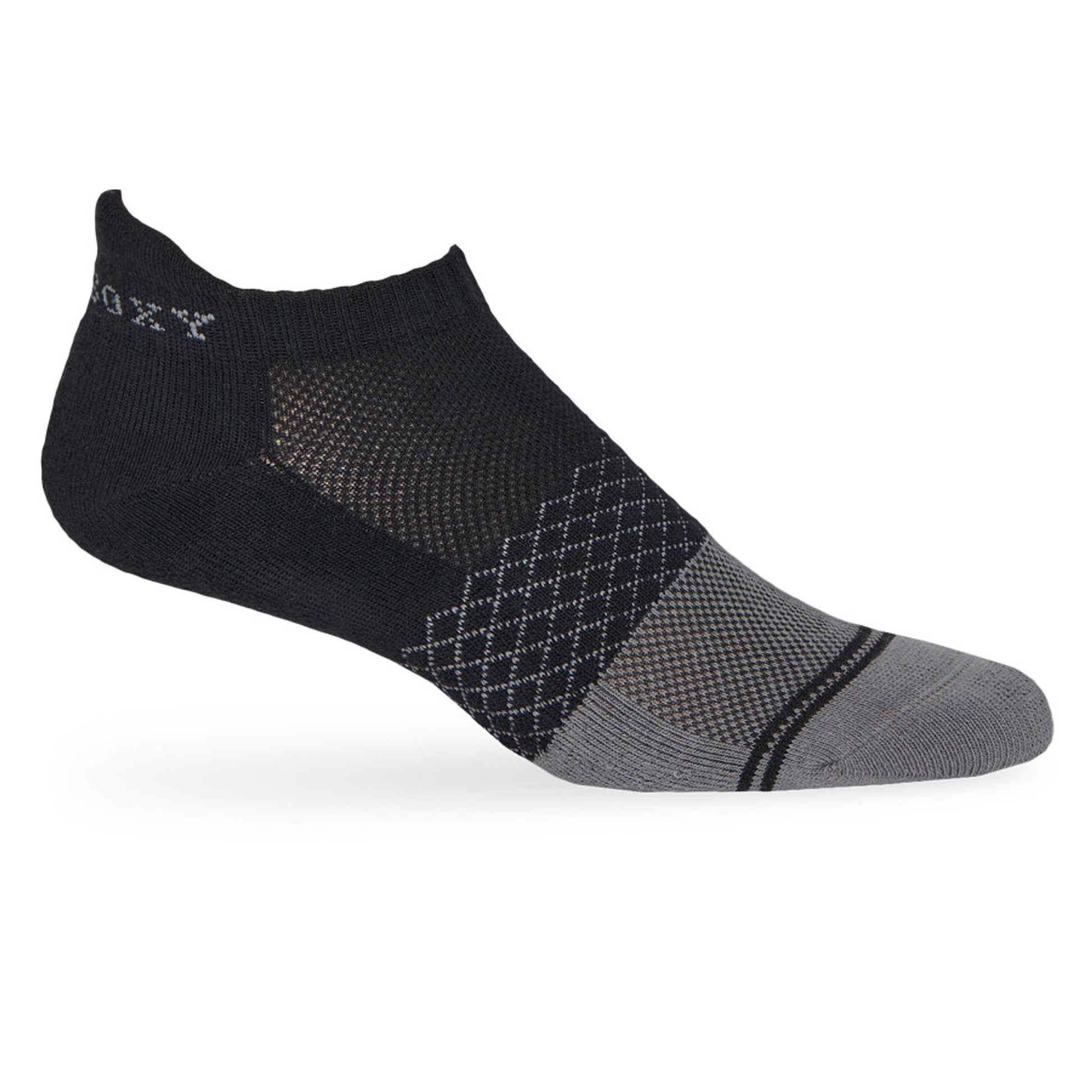 Premium Black Ankle Socks with mesh foot and cushioned footbed on mannequin