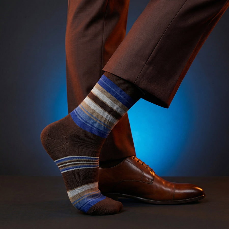Grant Dress Socks | Brown & Cobalt Stripe | DeadSoxy Grant Dress Socks | Brown & Cobalt Stripe | DeadSoxy