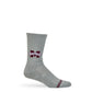 Gray M-State Logo Casual socks worn, showing the maroon M-STATE banner logo on a heather-gray crew