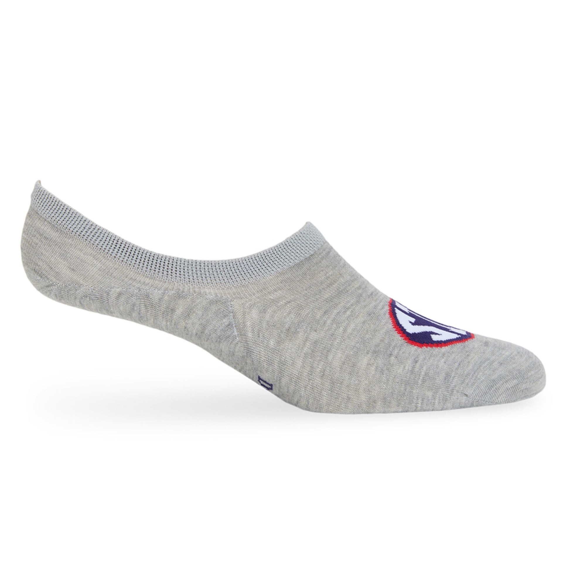 Grey no show liner socks with SIP on the top of the foot side view.