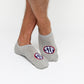 Grey no show liner socks with SIP on the top of the foot for Ole Miss socks.