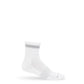 White and grey women's quarter crew socks shown upright with ribbed cuff and striped detail.