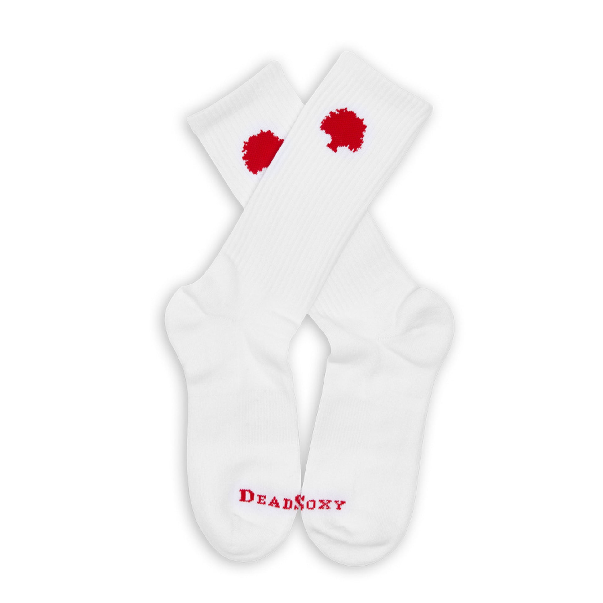 White casual crew socks with The Grove Collective logo on the calf.