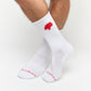 White casual crew socks with The Grove Collective logo on the calf.