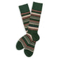 DeadSoxy Hayes Cotton Dress Socks flat lay showing a green base with cream, brown and fine contrasting stripes