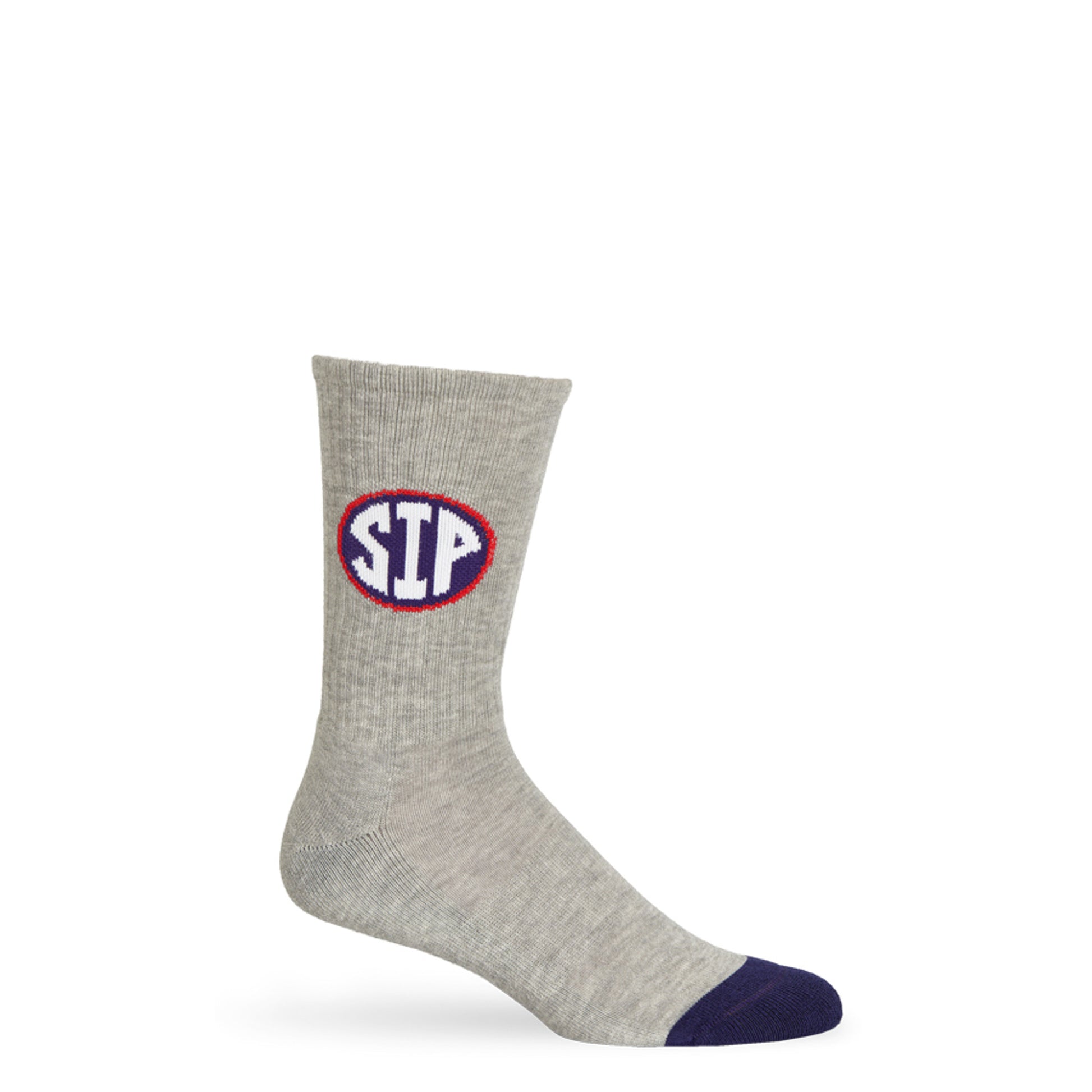 Heather grey athletic casual  Ole Miss licensed socks with SIP on the leg.