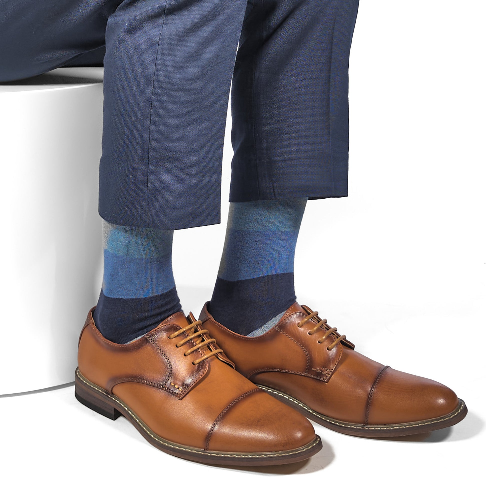 irving blue monochromatic midnight color block dress socks