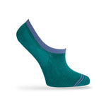 1 no show sock in solid teal with steel blue welt steel blue double horizontal stripe across the toe displayed on mannequin