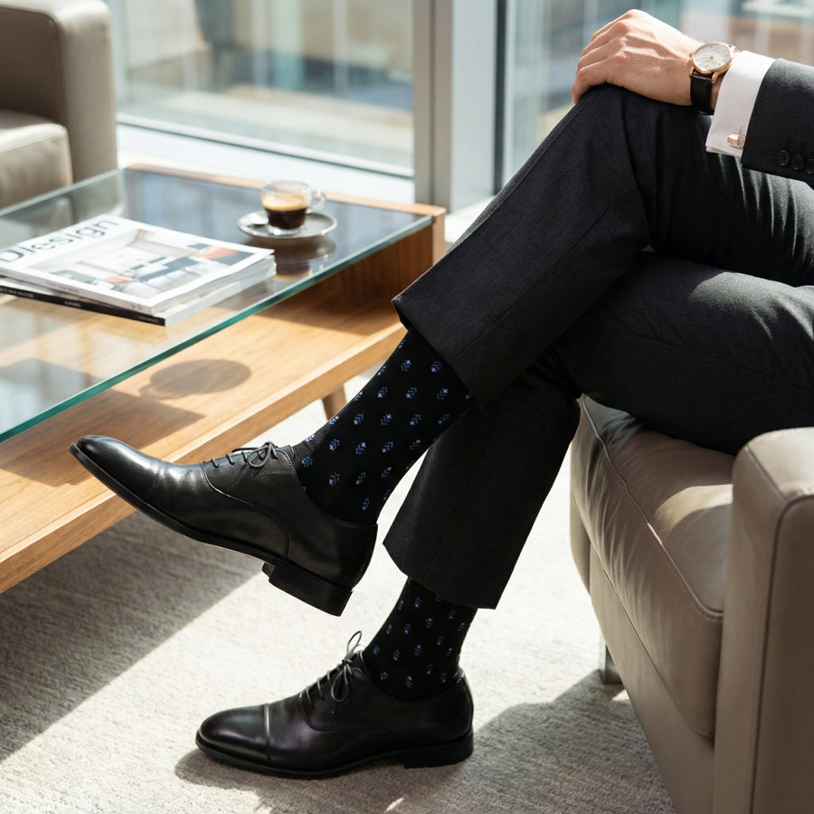 Lloyd dress socks worn in professional business meeting setting
