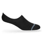Lay flat no show sock in black with a powder blue double stripe across the toe