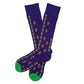 purple dress socks with mini Fleur de lis designs laid out flat