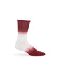 white casual socks with maroon dip dye design on the leg and toe