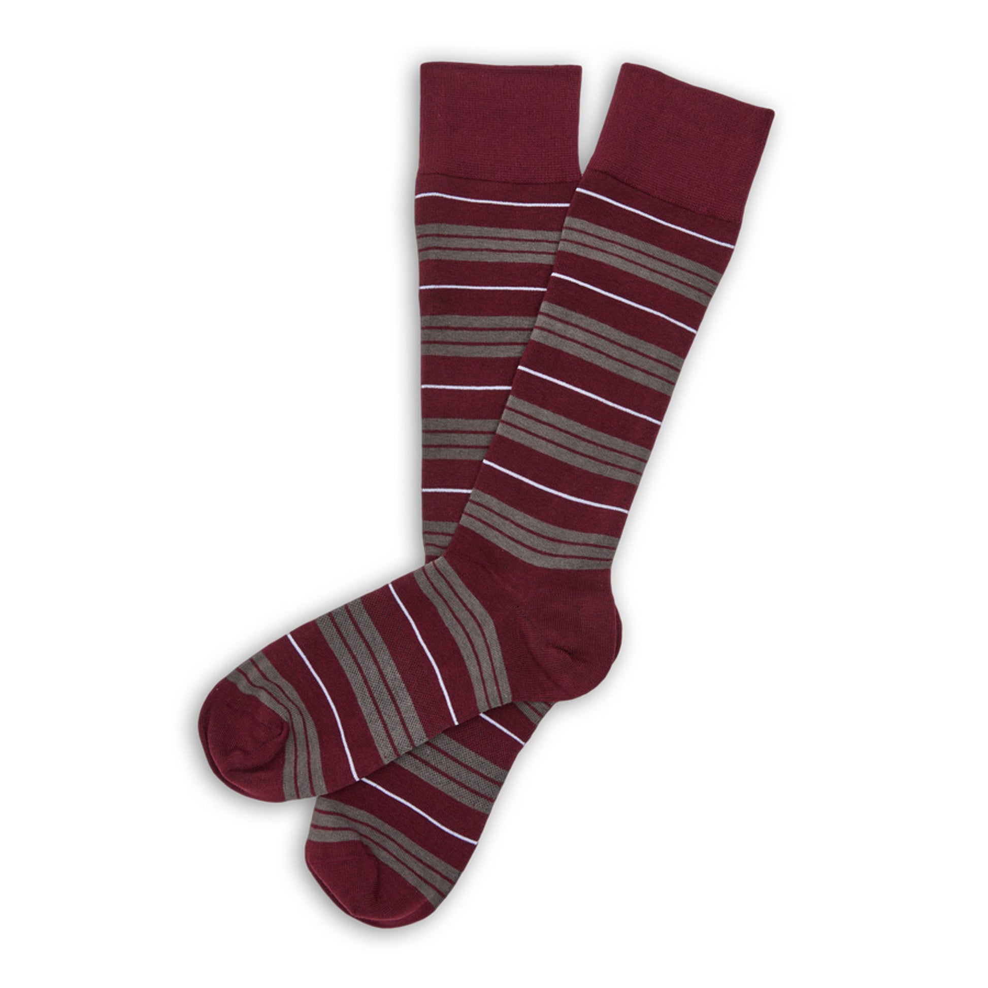 Maroon Triple Stripe Dress Sock with premium yarn and TrueStay technology shown on mannequin
