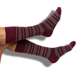 Maroon Triple Stripe Dress Sock with premium bamboo yarn and TrueStay technology.