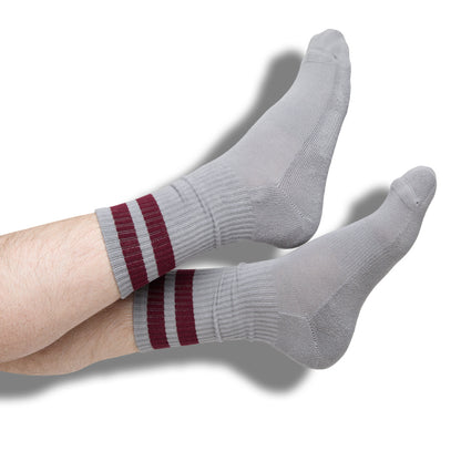 Gray Maroon Retro Stripe Casual Crew Socks