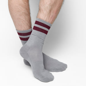 Gray Maroon Retro Stripe Casual CrewSocks