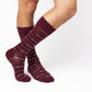MSU Hail State Dress socks styled second angle, showing repeating HAIL STATE text in white and gray on maroon