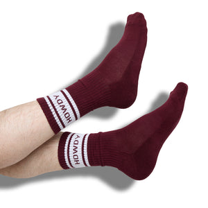 Maroon Retro Howdy Casual Crew Socks