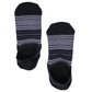 The miro black and grey stripe no show socks from over the top perspective.