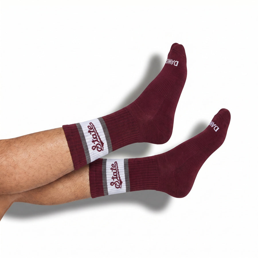 Mississippi State Sock Club — Retro Script casual crew styled, State script on a maroon crew