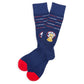 Navy Egg Bowl dress socks shown in flat-lay and worn images.