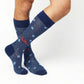 DeadSoxy Ole Miss Golding 4-Pack — Navy Powder Mesh Dot dress sock, close-up worn detail