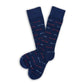 Navy Hotty Toddy Dress Sock with subtle 'Hotty Toddy' text in repeating pattern laid out flat.