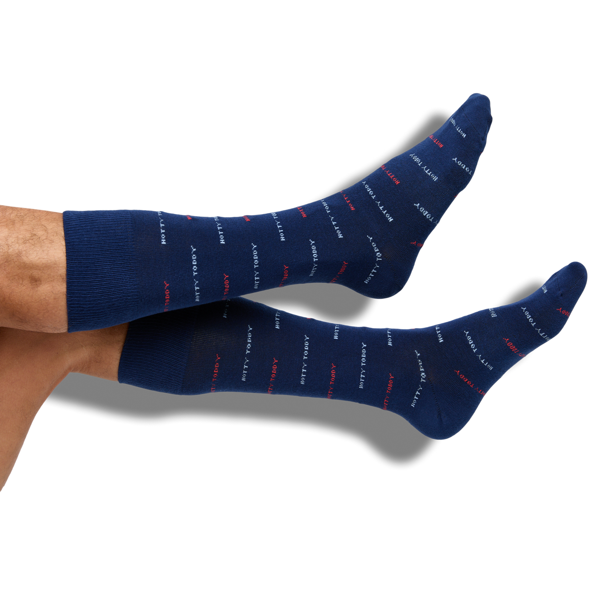 Ole Miss Powder Blue Rebs Dress Socks on legs
