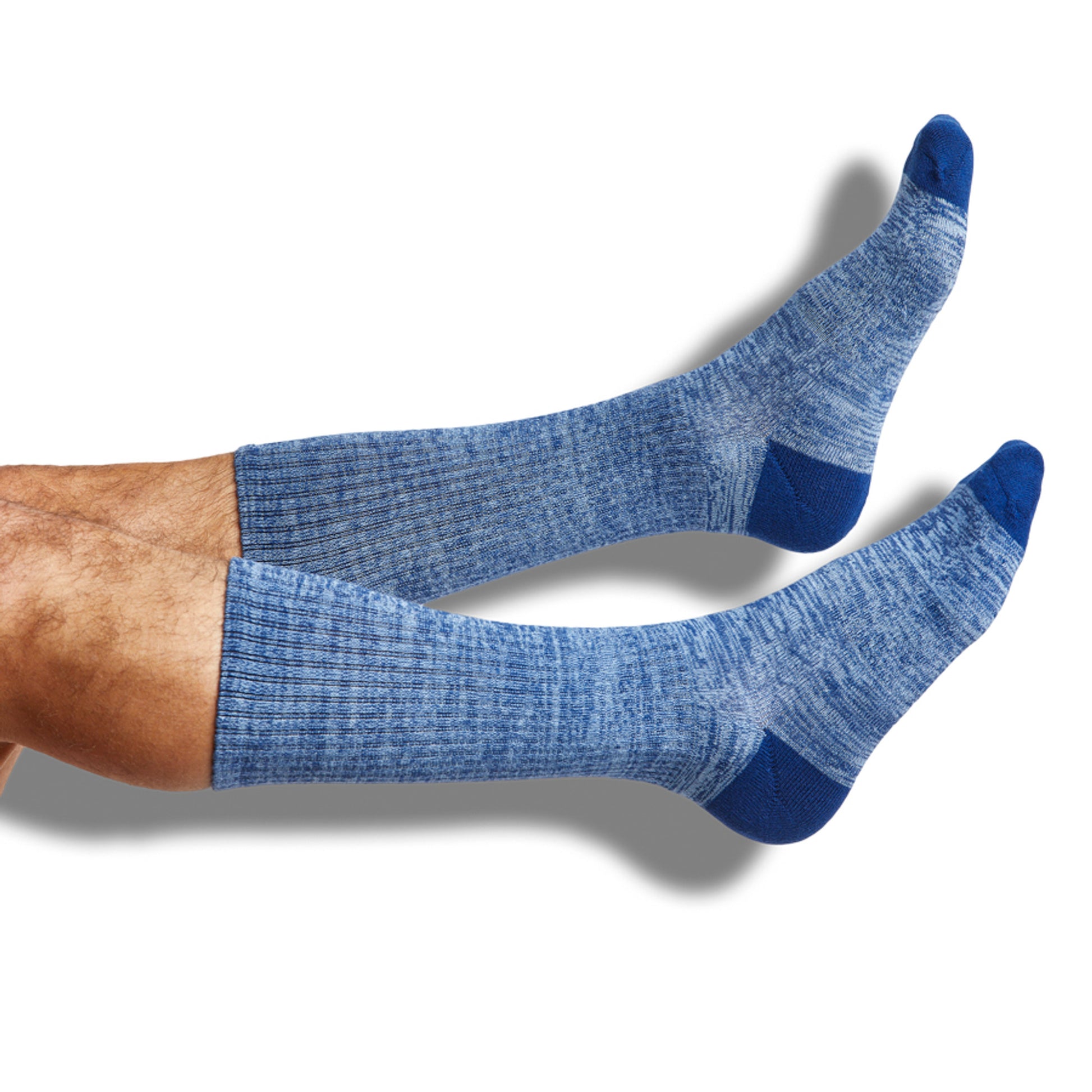 Powder blue and navy blue casual athletic socks with cushion footbed