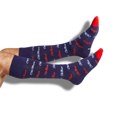 Wear DeadSoxy Navy Ole Miss Script - Dress Socks