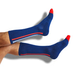 Navy vertical stripe casual athletic socks with cushion footbed