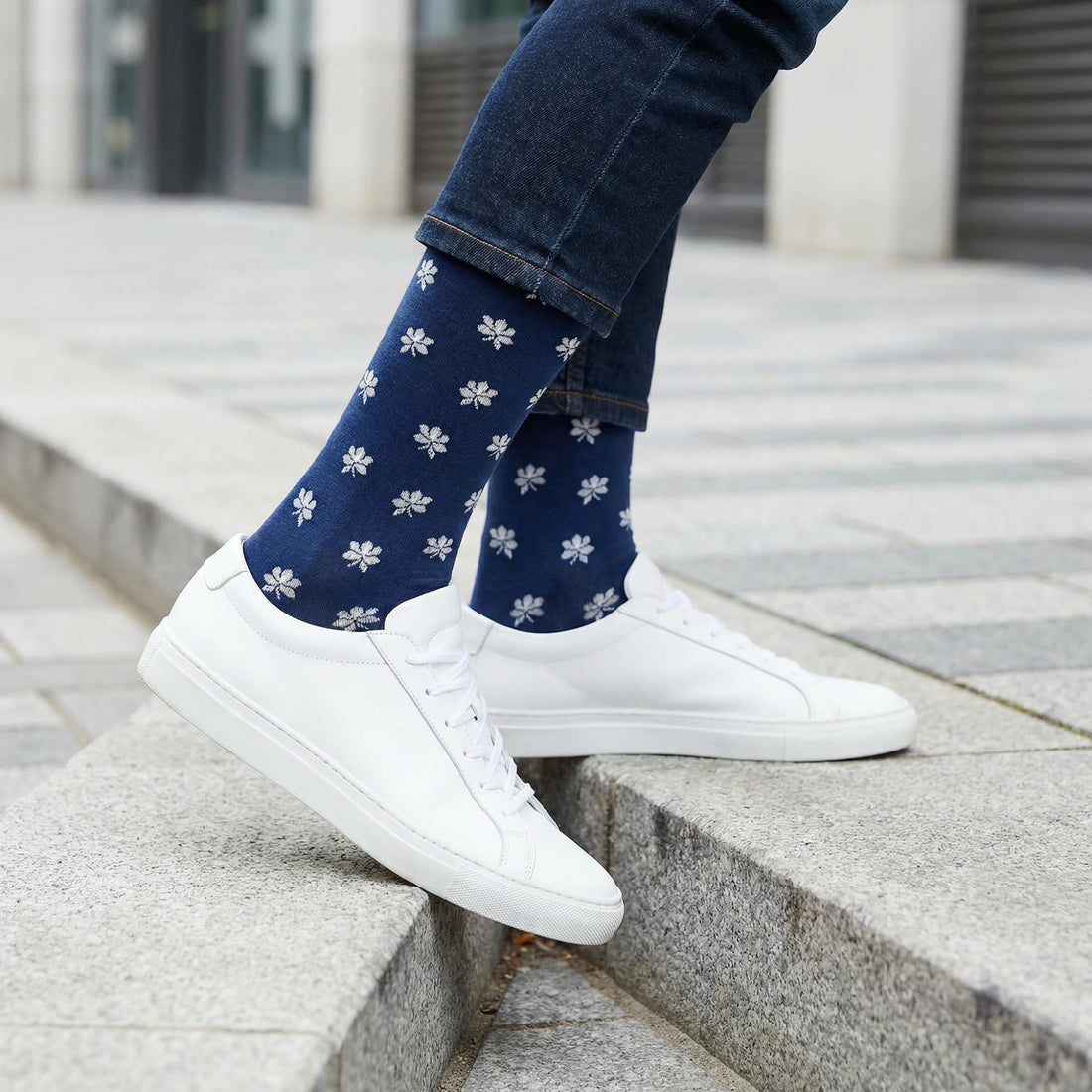 Navy Magnolia Dress Socks