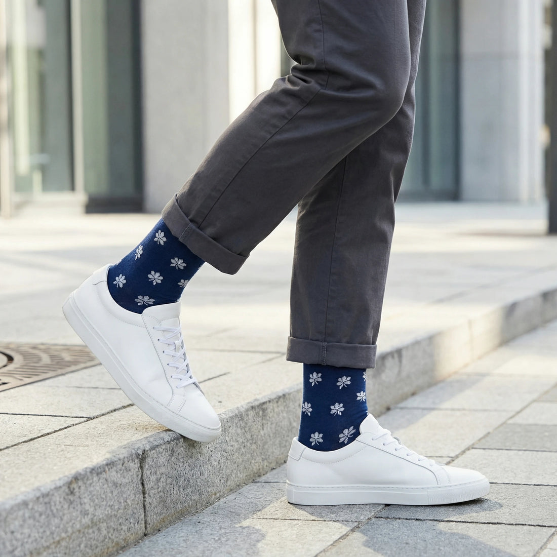 Navy Magnolia Dress Socks