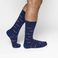 white casual crew socks with red and navy stripes