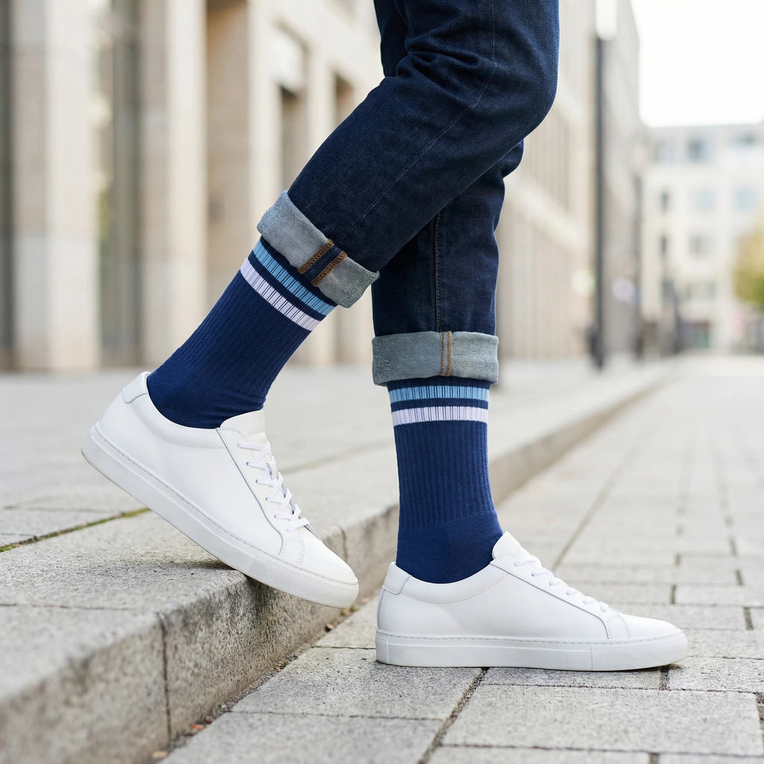 Navy White Retro Stripe